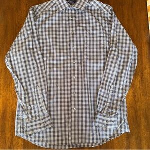 Hathaway Platnium Tailored Fit Gray Checkered Button Long Sleeve Shirt Size XL